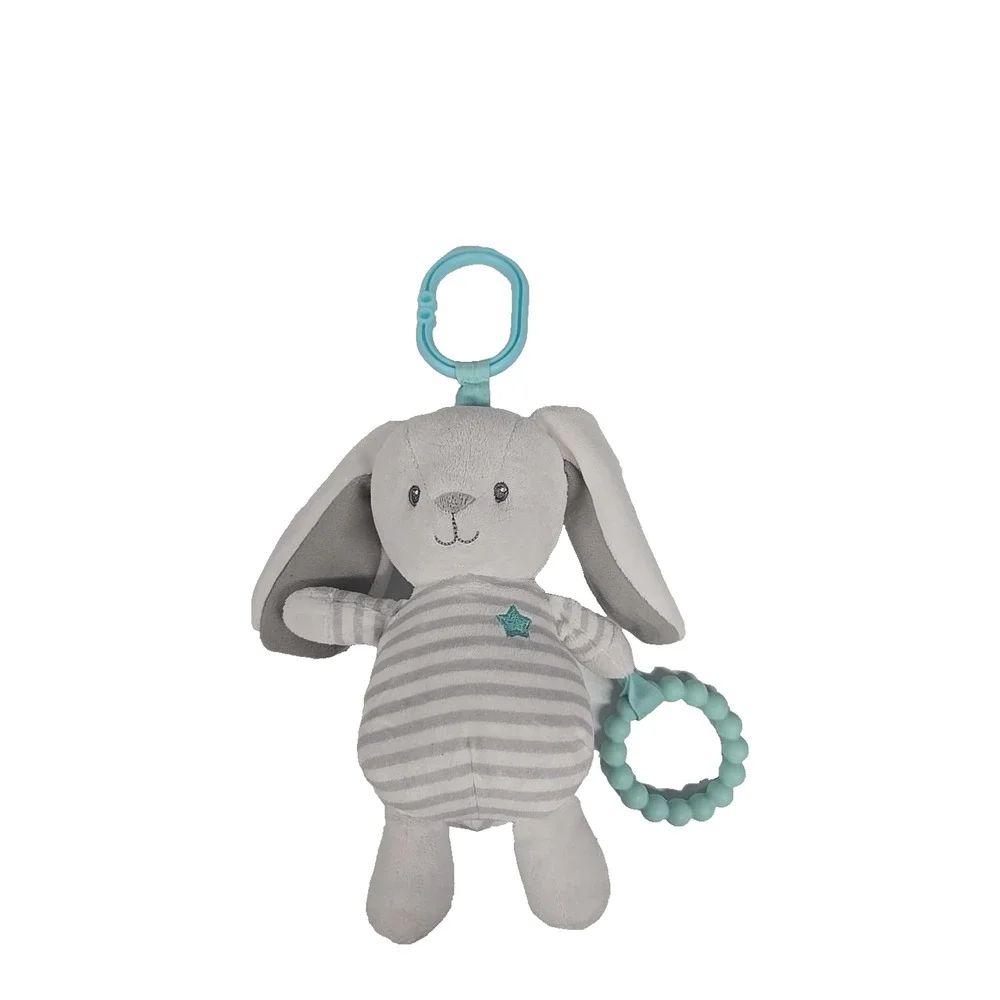 Carters 2018 White Bunny Rabbit Blue Striped Teether Lovey Stuffed Plush Clip